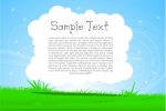 White Cloud filled with Sample Text over Blue Sky and Green Grass